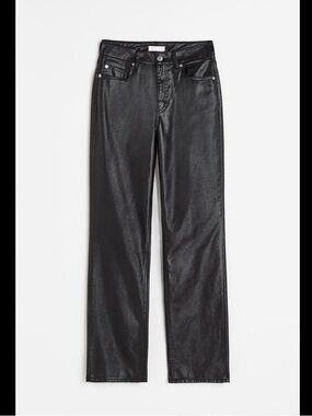 H&M Black Coated Pants High Waist Slim Straight NWT Plus Size 18